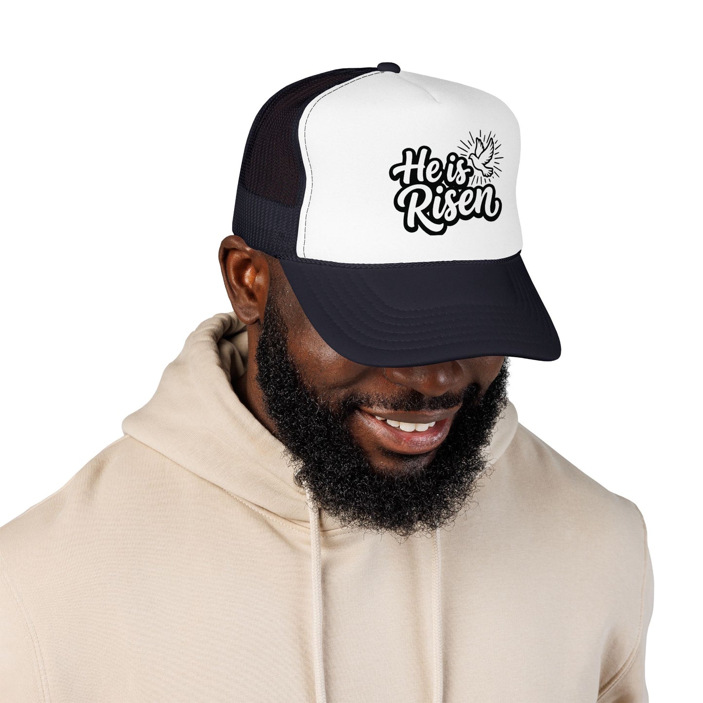 He Is Risen Trucker Hat — Christian Easter Foam Cap