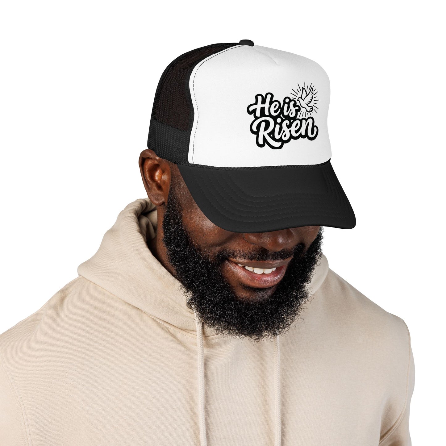 He Is Risen Trucker Hat — Christian Easter Foam Cap