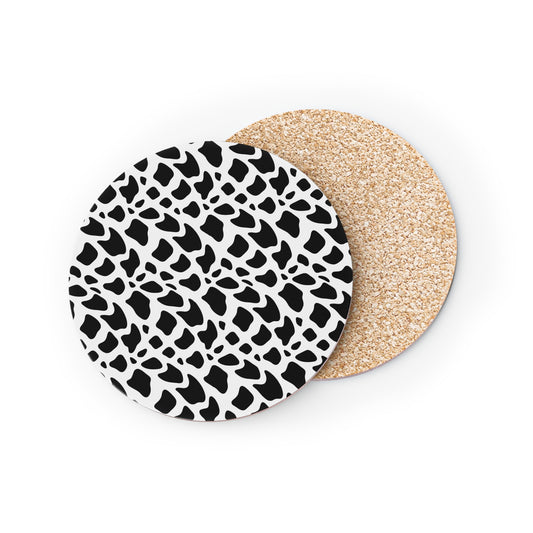 Black & White Abstract Leopard Coasters — Round Cork Drink Coasters