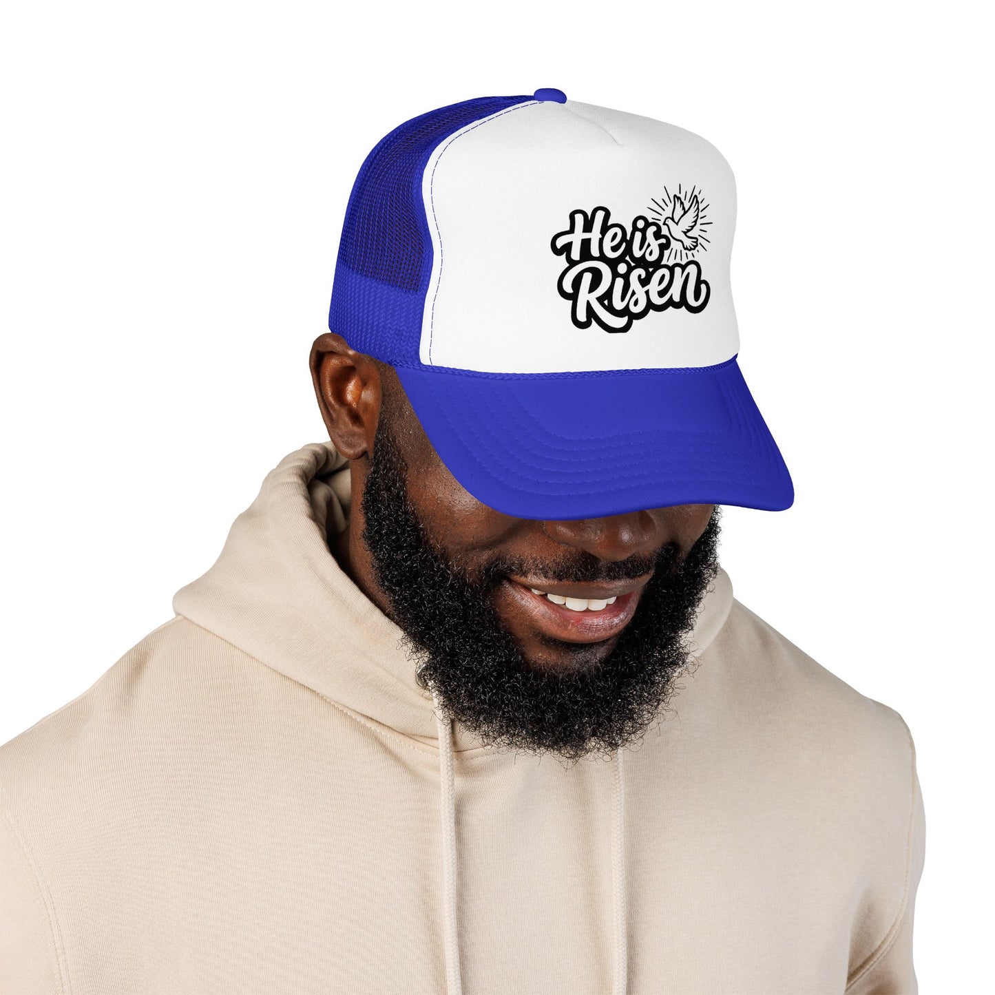 He Is Risen Trucker Hat — Christian Easter Foam Cap