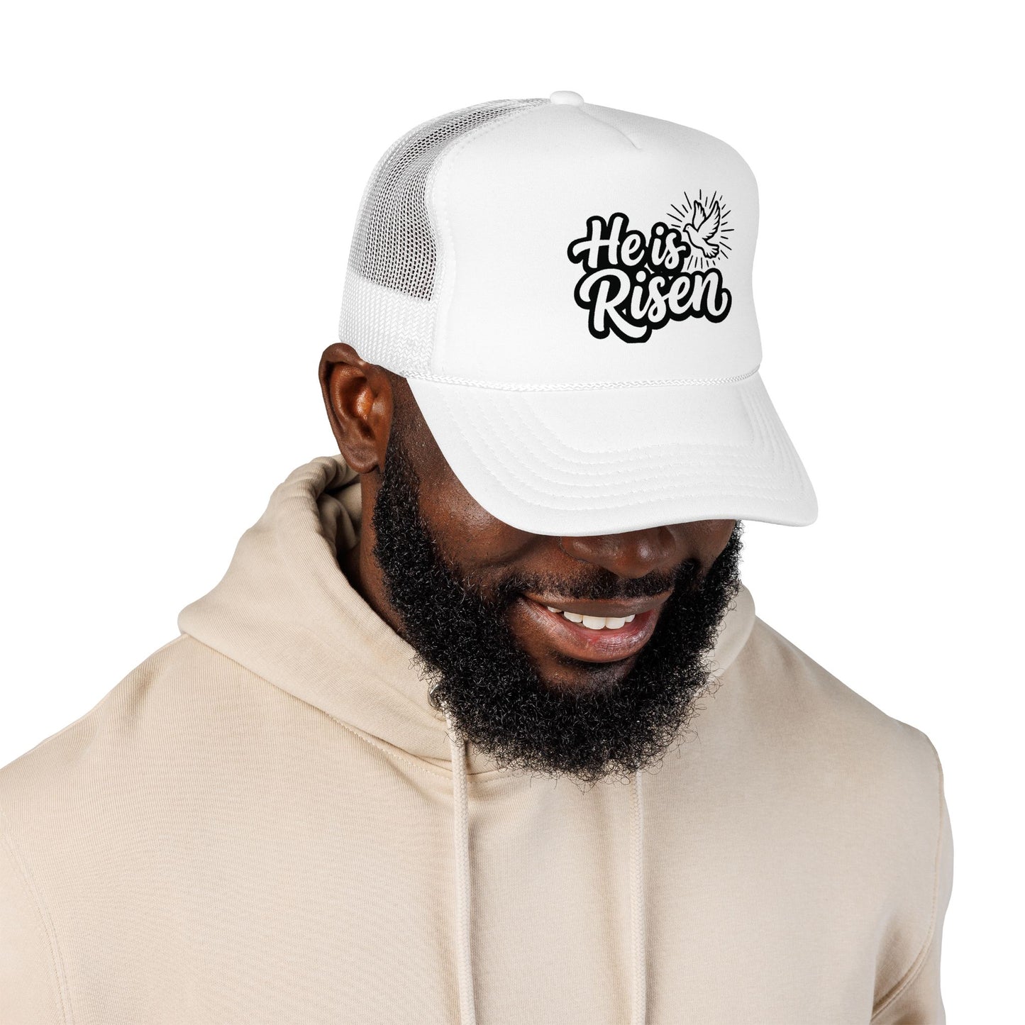 He Is Risen Trucker Hat — Christian Easter Foam Cap