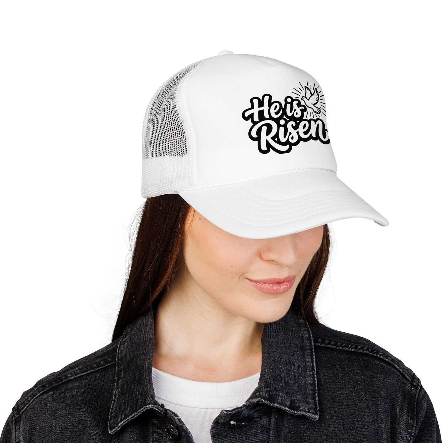 He Is Risen Trucker Hat — Christian Easter Foam Cap