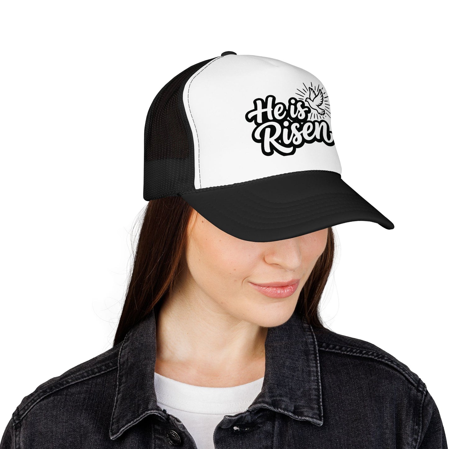 He Is Risen Trucker Hat — Christian Easter Foam Cap