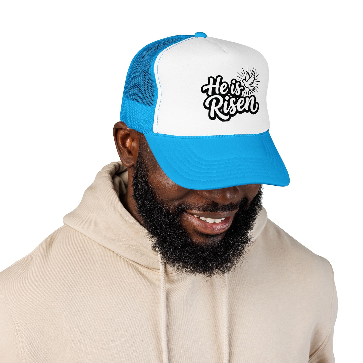 He Is Risen Trucker Hat — Christian Easter Foam Cap