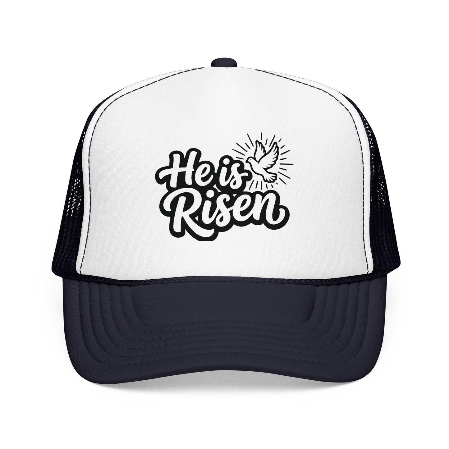 He Is Risen Trucker Hat — Christian Easter Foam Cap